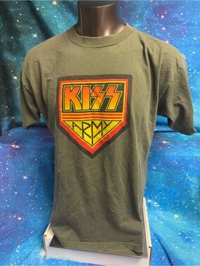 Kiss Army Olive Green Tee with Red and Yellow Shield Logo